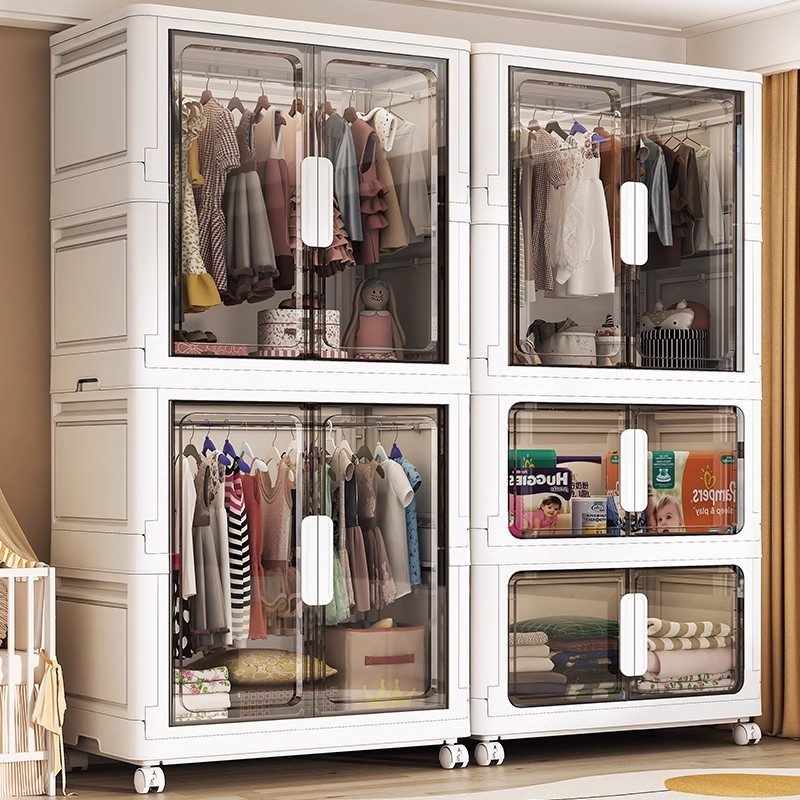 Lemari Pakaian Plastik Besar Lemari Pakaian untuk Dewasa Lemari Baju Dengan Roda Wardrobe Storage