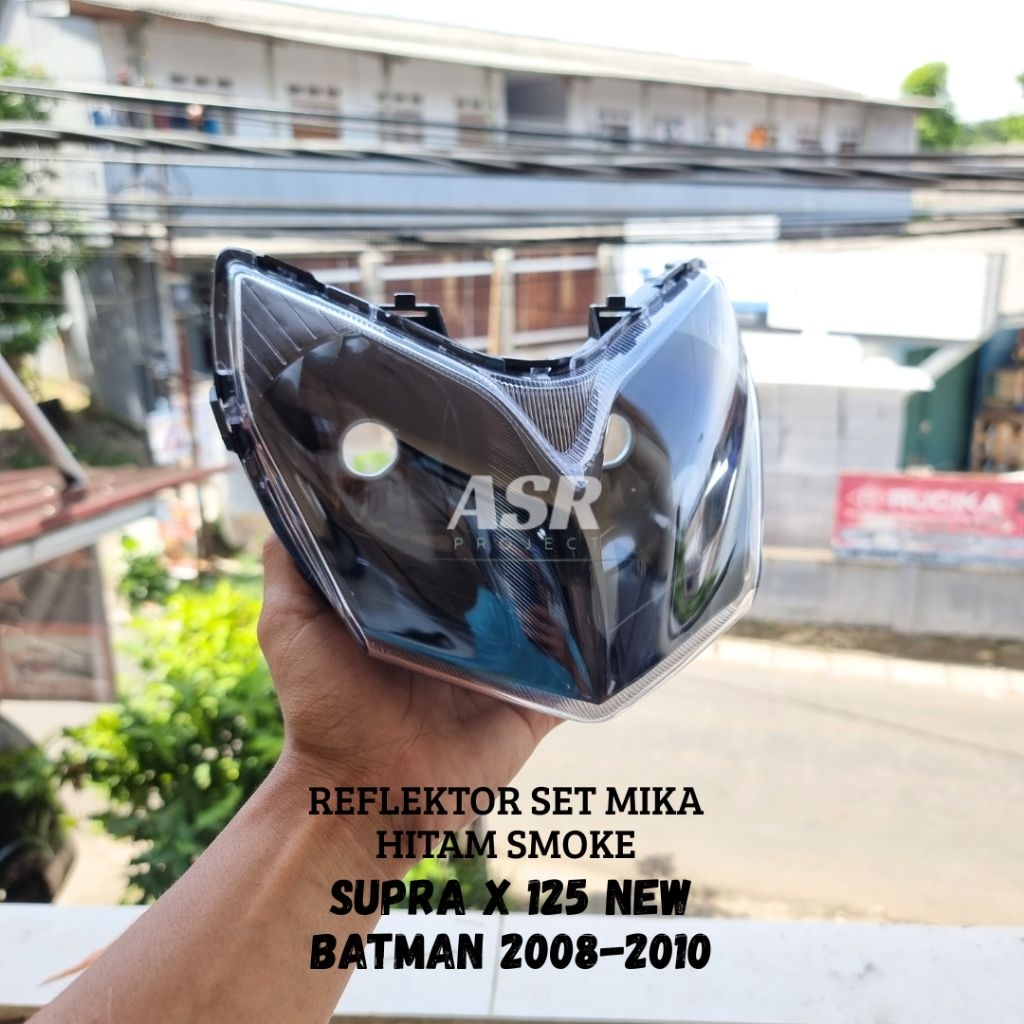 REFLEKTOR LAMPU DEPAN SUPRA X 125 NEW HITAM SMOKE LENGKAP MIKA TINGGAL PASANG