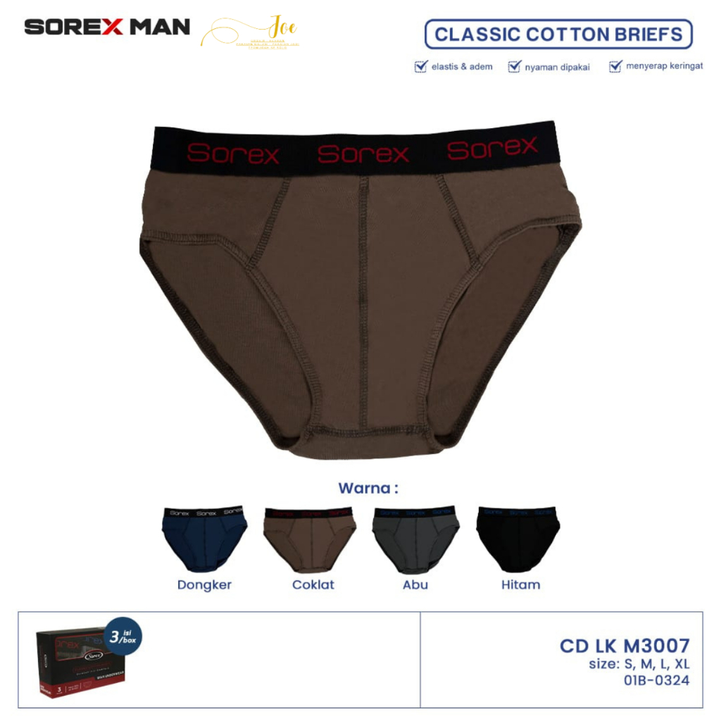 ISI 3 / CD SOREX M 3007 Karet Boxer / Celana Dalam Pria / Pakaian Dalam