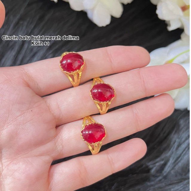 Cincin batu bulat merah delima koin 91