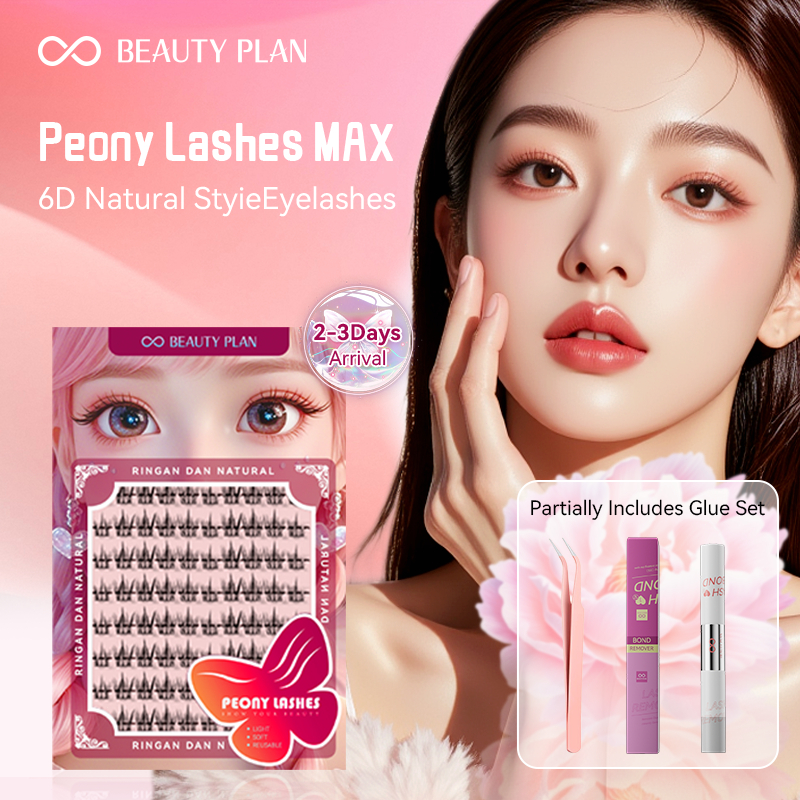 BEAUTY PLAN Bulu Mata Palsu Seri Peony  Ikal D Individu, Dapat Digunakan Kembali, Efek Perpanjangan 