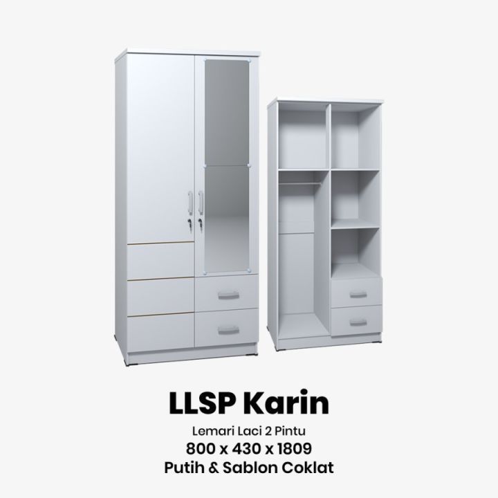 Lemari Baju 2 Pintu Minimalis Putih Kaca/Cermin Full Body