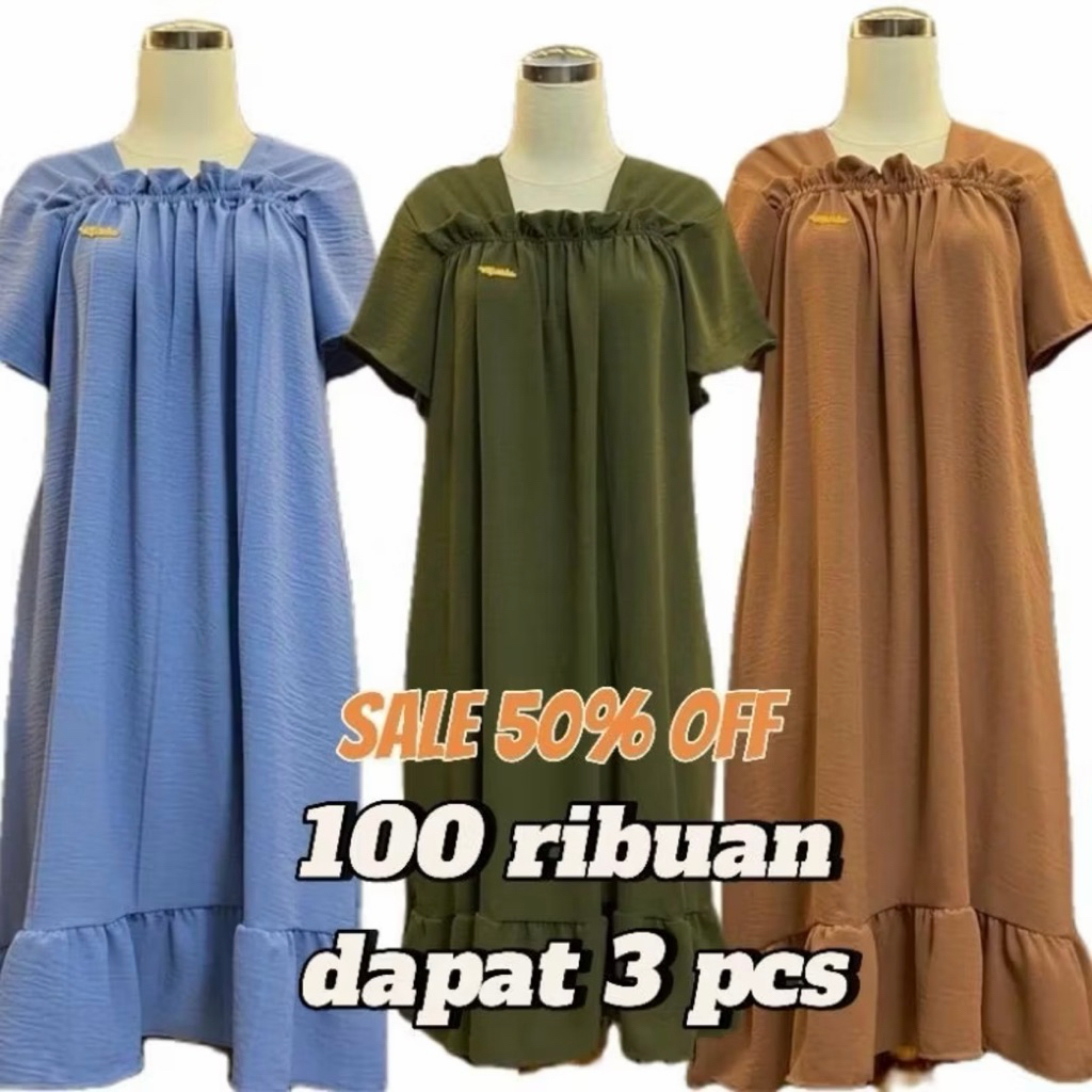 Daster fuji wanita kekinian 100rb 3pcs crinkle airflow