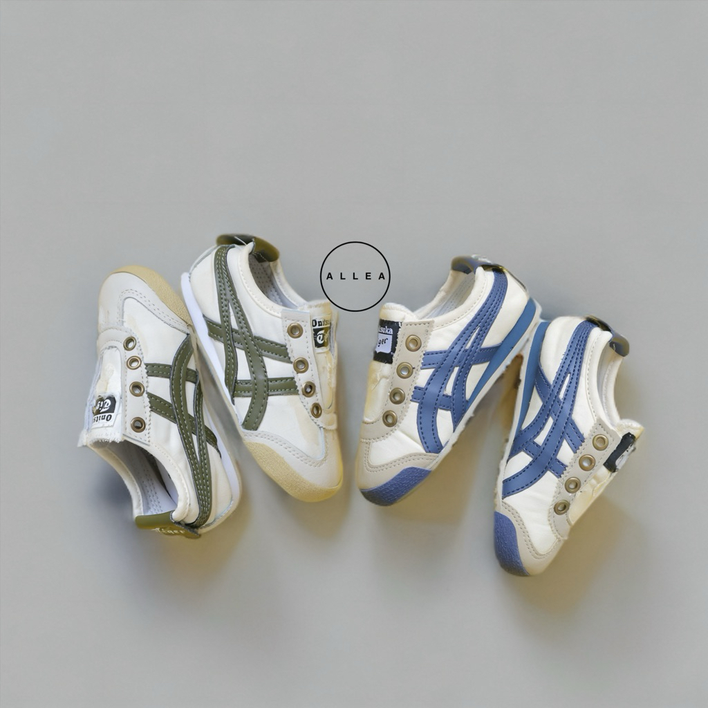Sepatu Onitsuka Tiger Anak Slip On Cream Navy & Cream Olive Green Size 16 - 35