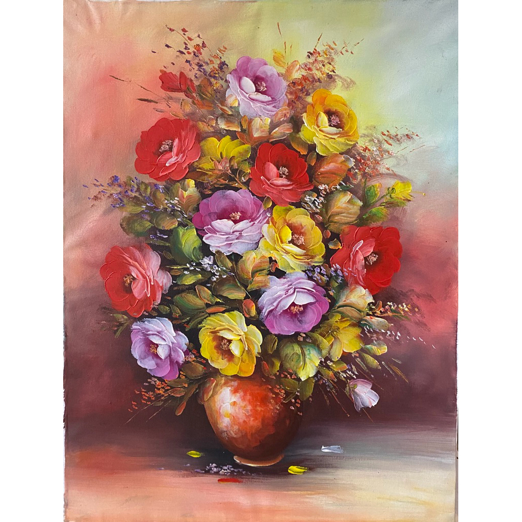 Lukisan Canvas Bunga Mawar, Uk : 80 cm x 60cm, lukisan buatan tangan