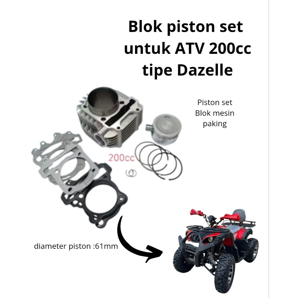 BLOK MESIN ATV 200 CC +PISTON SET UNTUK TIPE ATV DAZELLE 200CC