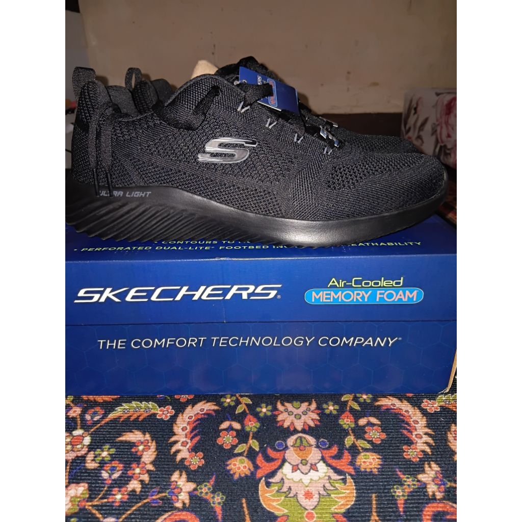 Sepatu Skechers Air-Cooled Memory Foam - Skechers Bounder Rinstet 232068- BLACK - UKURAN 43
