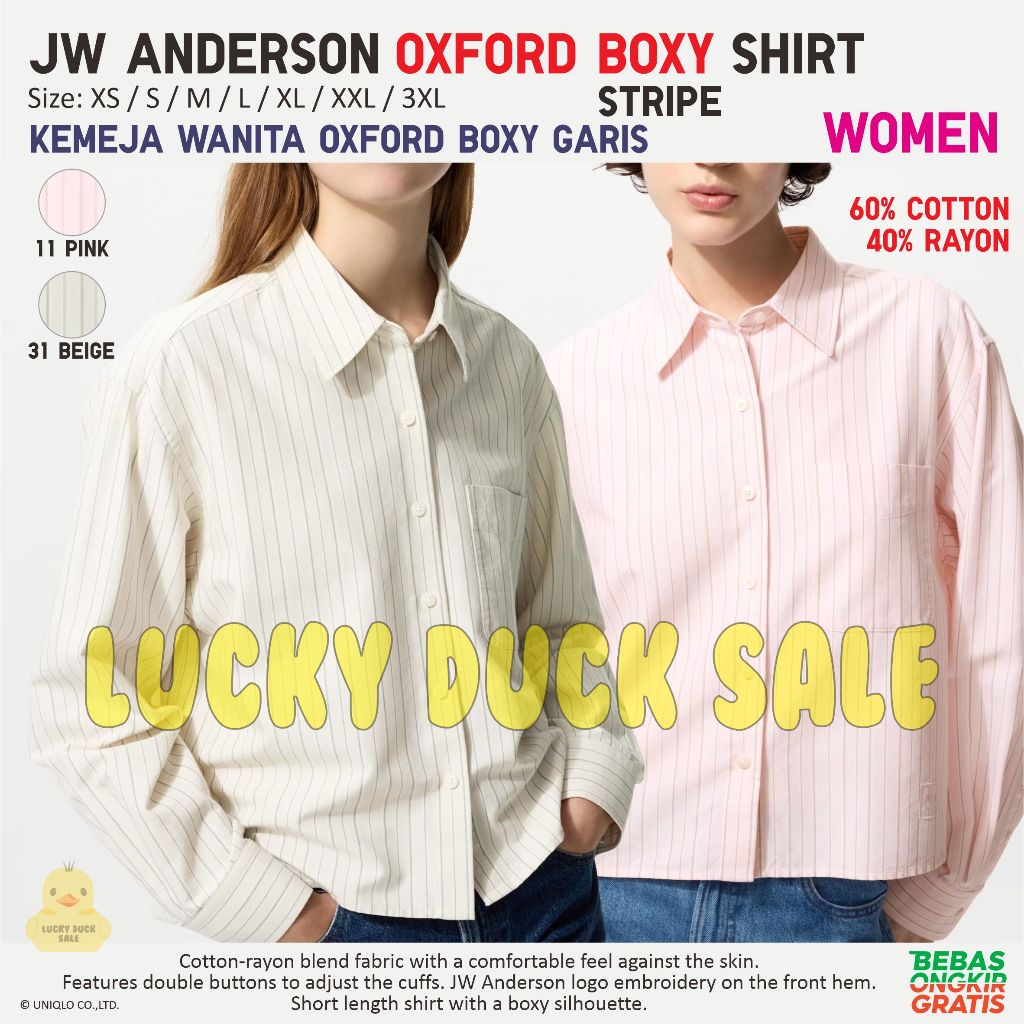 UNIQLO Women Oxford Boxy Shirt Stripe JW Anderson Kemeja Wanita Garis Katun Rayon