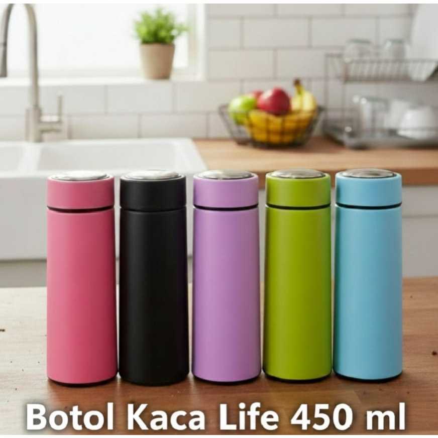 Termos Botol Kaca Life 450ml - Botol Souvenir Hadiah - Botol Olahraga