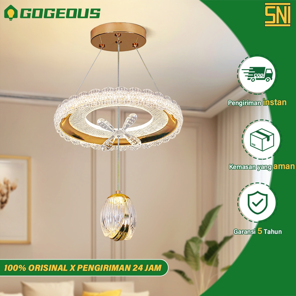 COD Lampu Hias Gantung Kristal Mewah Led 3 Warna Lampu Gantung Ruang Tamu
