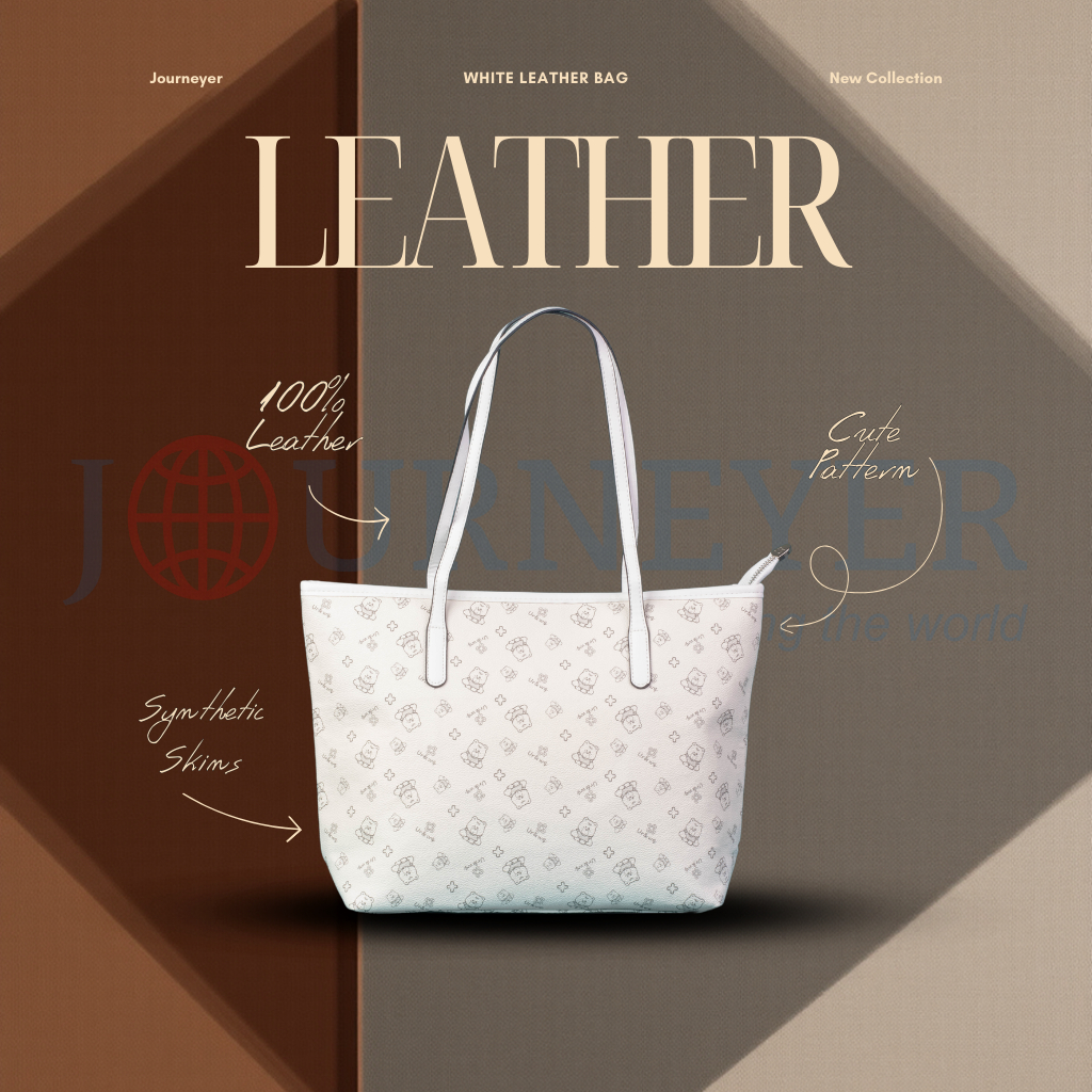 JOURNEYER Tas Bahu Tote Bag Putih Wanita Motif Teddy – Premium Daily Bag WB7006