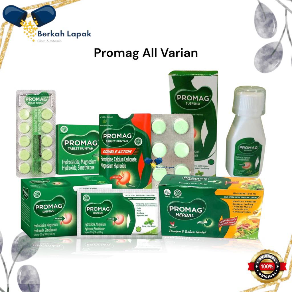 Promag - Obat Sakit Maag dan Asam Lambung - Promag Tablet/ Promag Suspensi/ Promag Herbal/ Promag He
