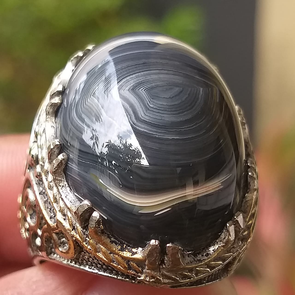 Batu Akik Karang Nunggal Pamor Pusaran Gelombang Ombak Tegas Berkarakter Langka Eksotis Berwibawa Su