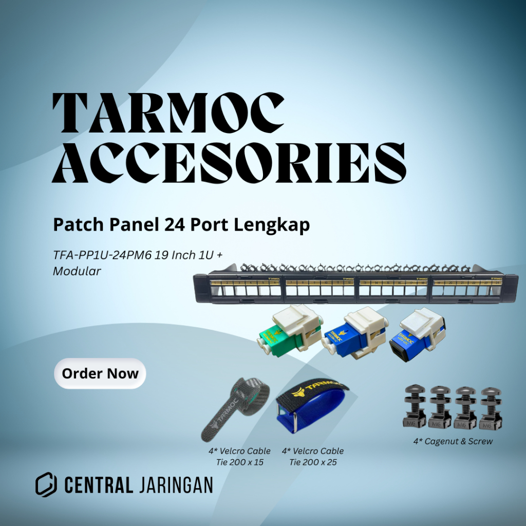 Tarmoc TFA-PP1U-24PM6 | Patch Panel 24 Port Fiber Optic FO LENGKAP Free 8 pcs Velcro tie