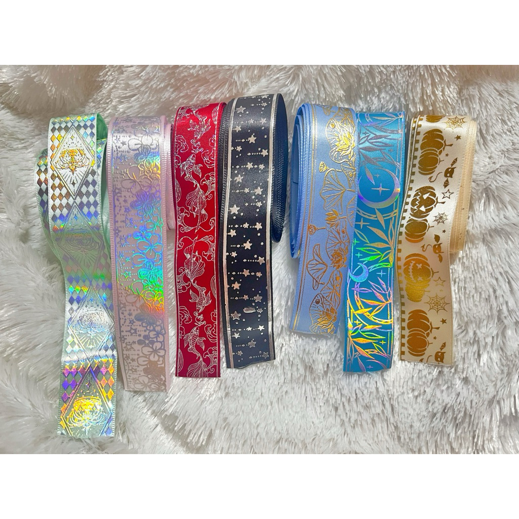 Pita Satin Motif HOTSTAMP RIBBON Silver and Gold DIY Ribbon Accessories