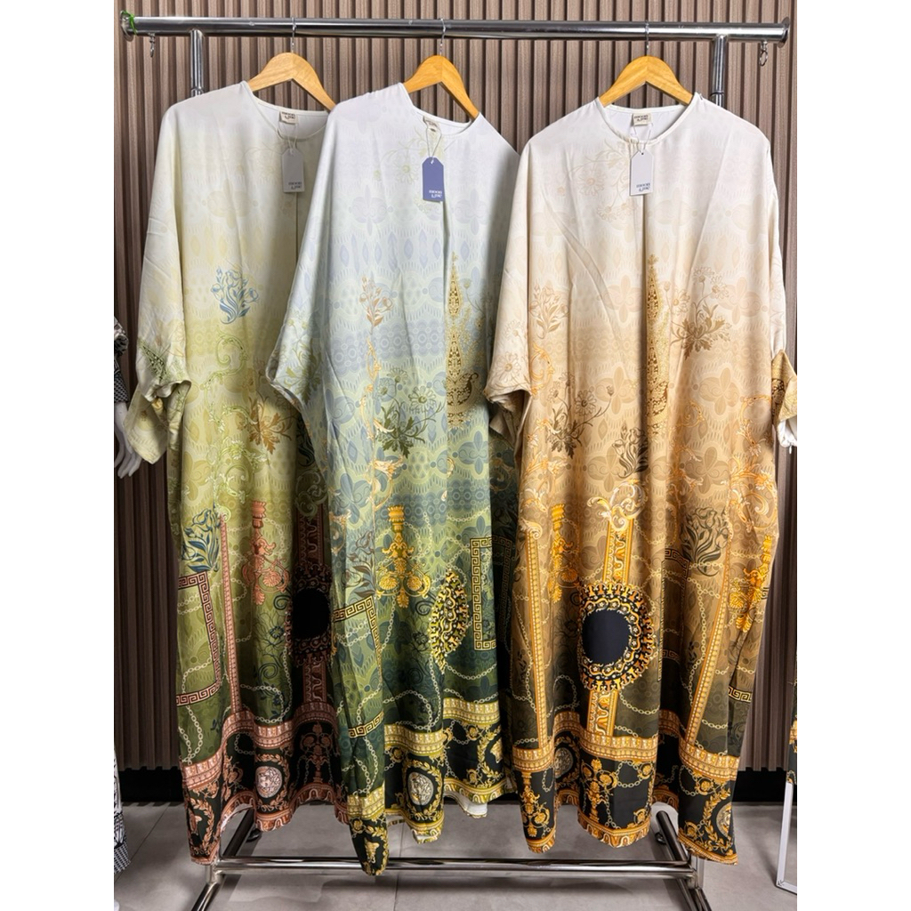 kaftan satin premium motif mewah dan elegan muslim kaftan wanita