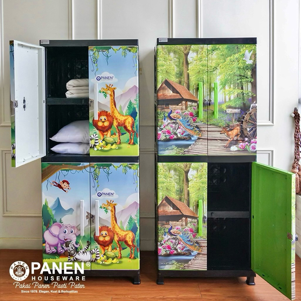 INSTANT Panen Lemari Kabinet Plastik Jumbo 4 Tingkat 4 Pintu Susun Karakter Anak