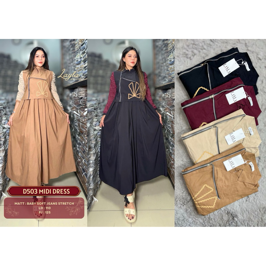 Midi layla ziper / midi dress layla busui terbaru / layla midi dress / midi dress layla