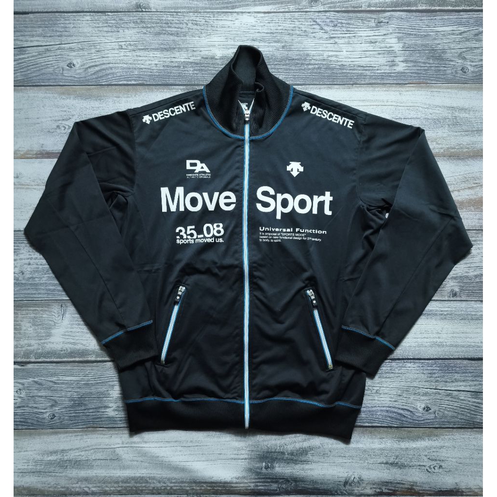 Jaket descente tracktop move sport 35-08 biglogo motoran hangout unisex hitam branded