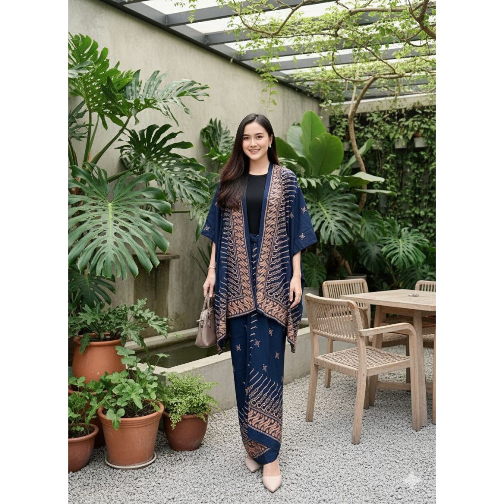 Set Prada Kebaya Modern Outfit Kondangan Baju Kondangan Simpel One Set Batik Outer Rok Lilit Kimono