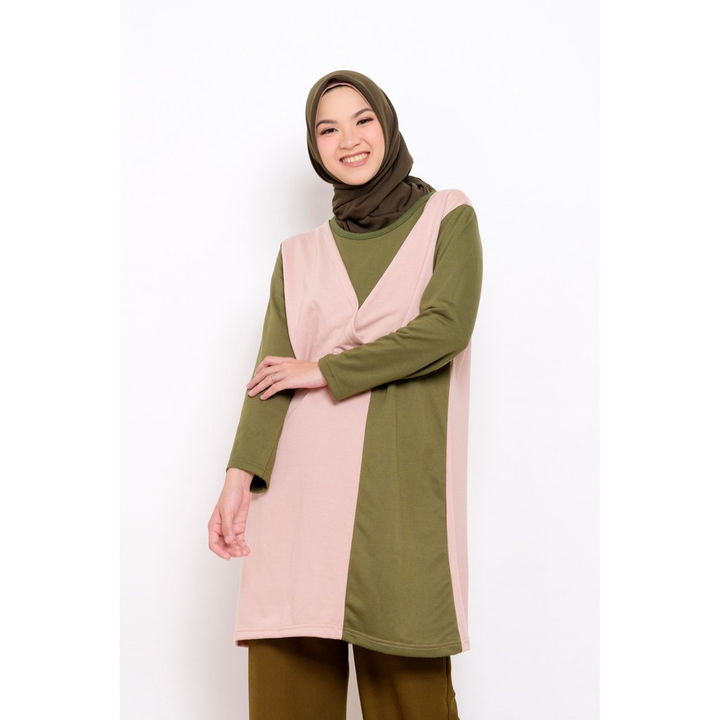 (Pl) Tunik Wanita Baju Atasan Wanita Kaos Tunik Wanita by ZM size XL (Army)