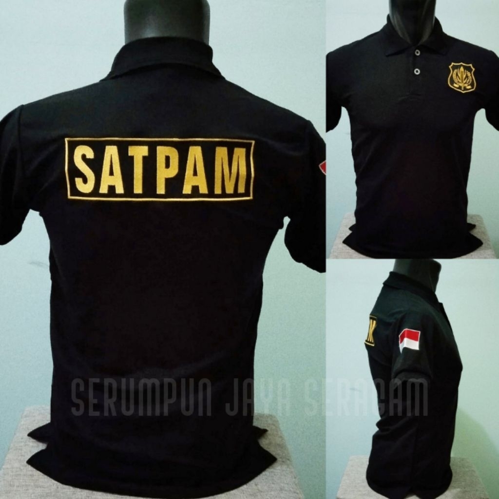 KAOS SATPAM HITAM LOGO KUNING FULL BORDIR - KAOS KERAH SATPAM LOGO KUNING BORDIR - KAOS SATPAM