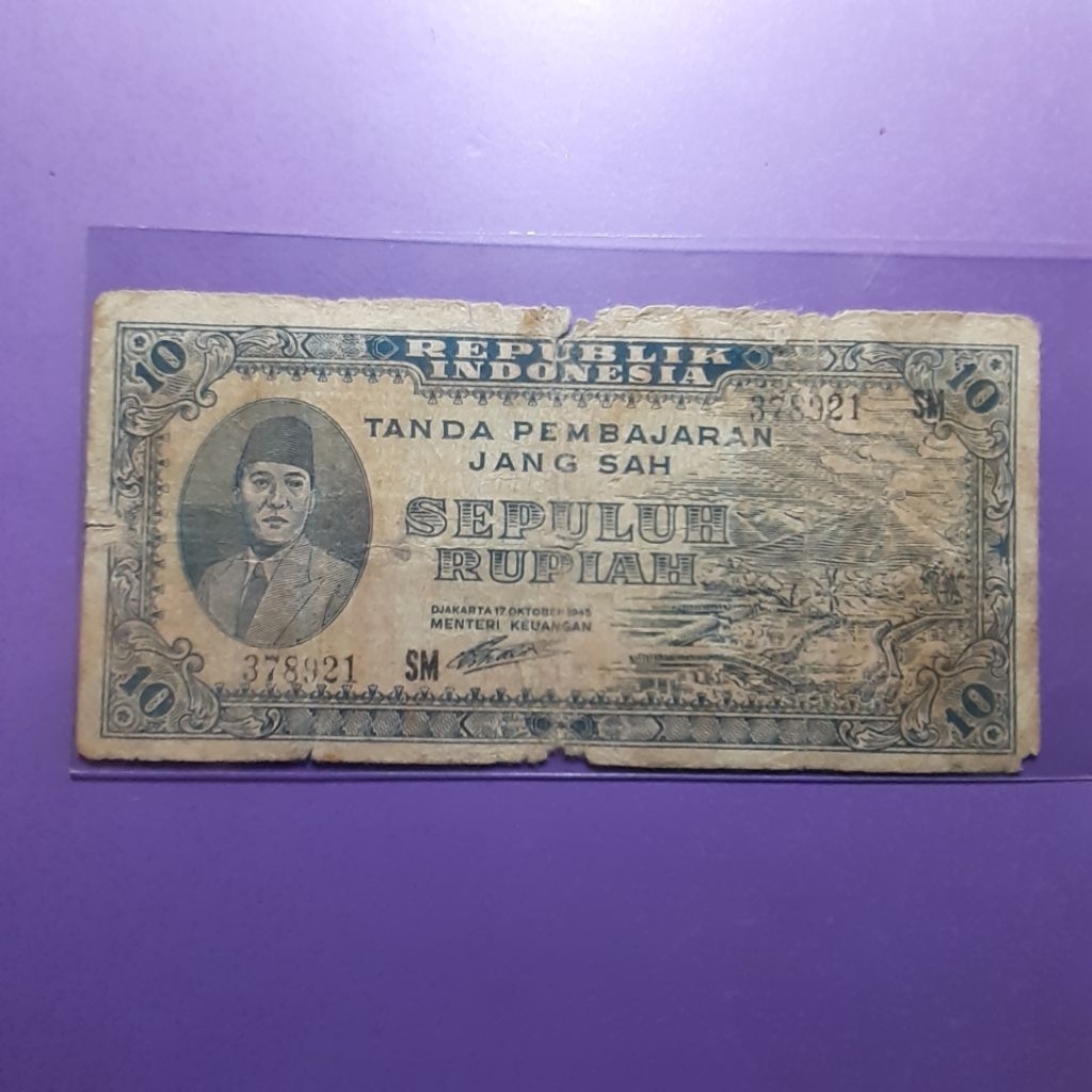 Uang kuno 10 rupiah ori tahun 1945
