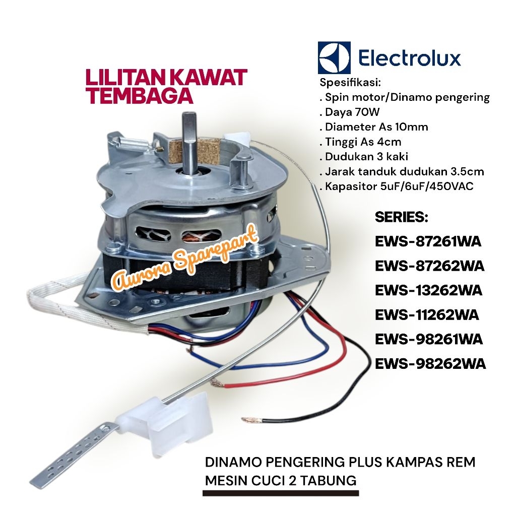 Dinamo pengering Electrolux plus rem Lilitan kawat Tembaga EWS-8761WA EWS-8762WA EWS-98261WA