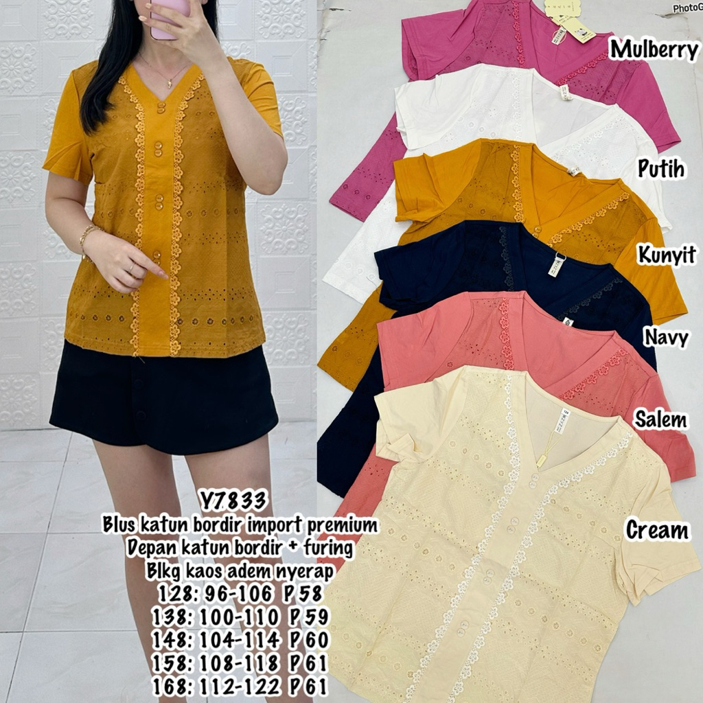 BLUS IMPORT WANITA KOREAN STYLE KAOS MERAH IMLEK 7833 bunga