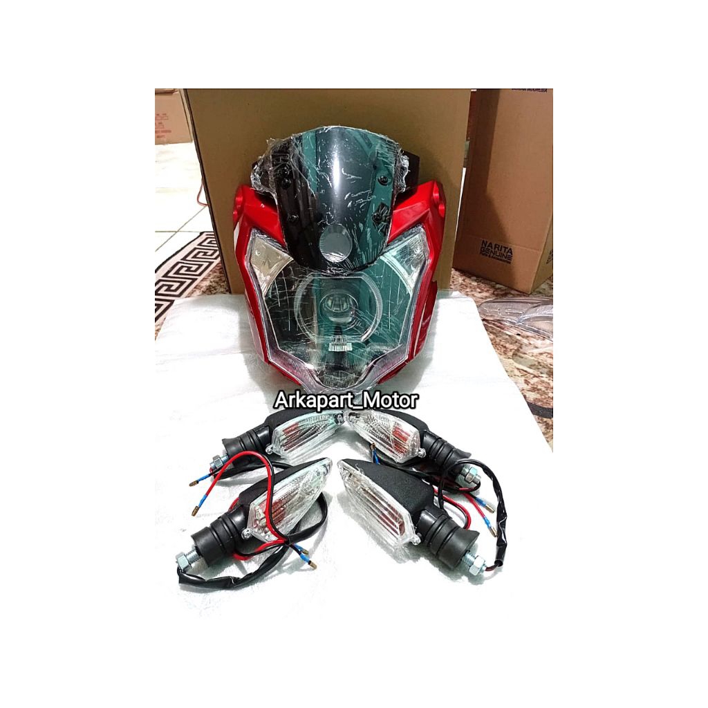 Paket Komplit Batok Reflektor Lampu Depan New Vixion Advance 2016 NVA Custom Biled 4,5 inc Plus Lamp