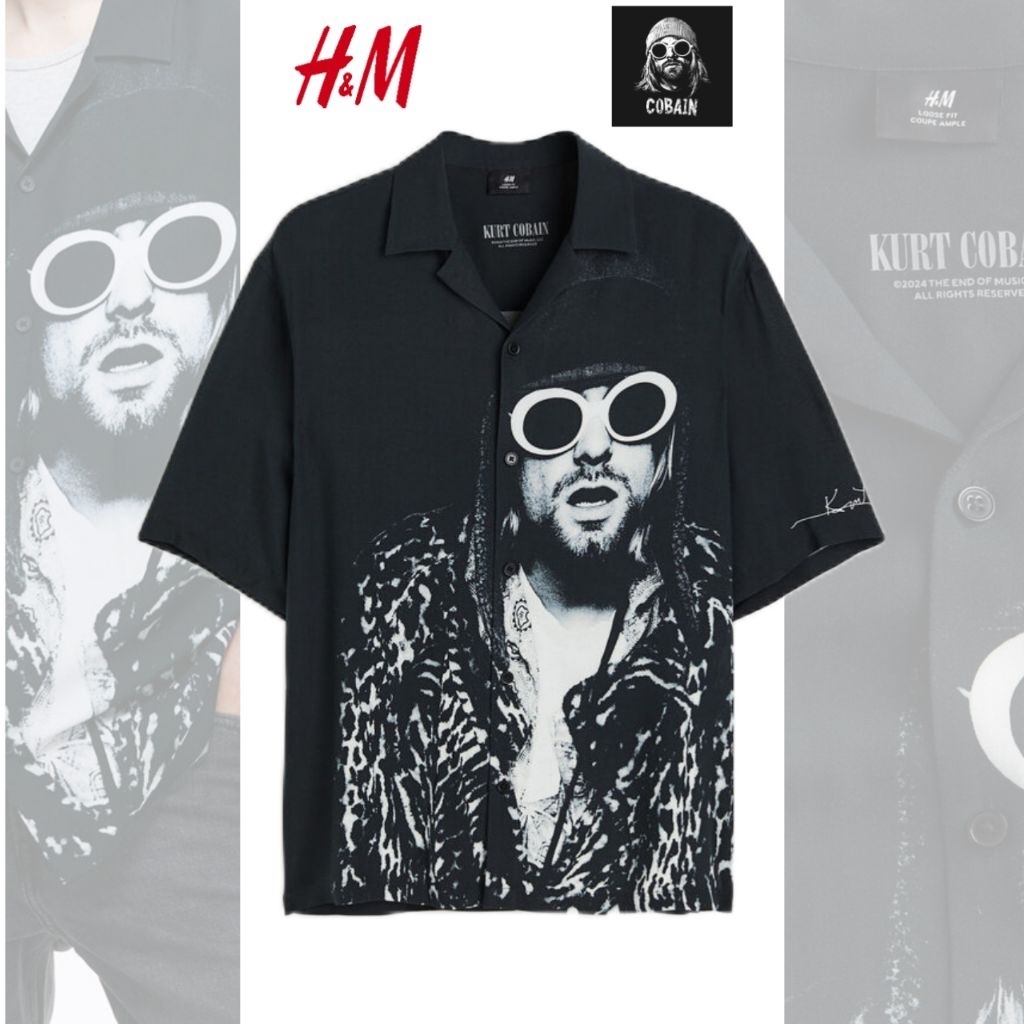 Vintage Overshirt Hnm X Kurt Cobain Full Printed Kemeja Original Limited Edition Baju Atasan Kemeja 