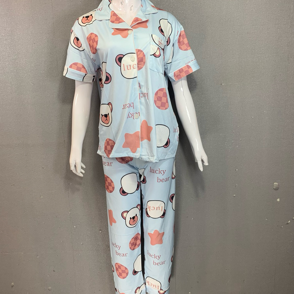 BunnyNightie - CP Tebal Kaos Korea Full Kancing Baju Tidur Import Korea