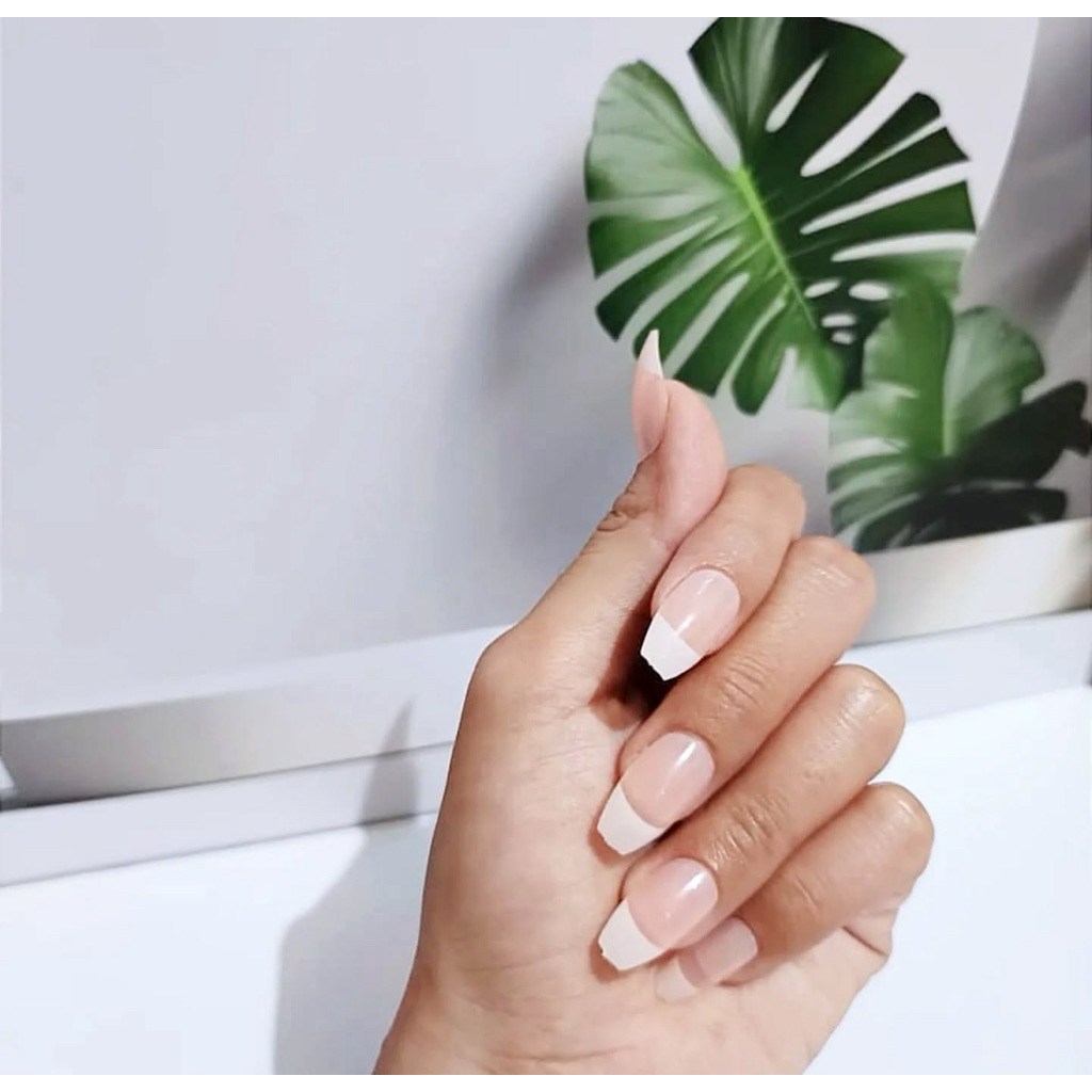 french fake nail kuku palsu motif french 24pcs gratis lem