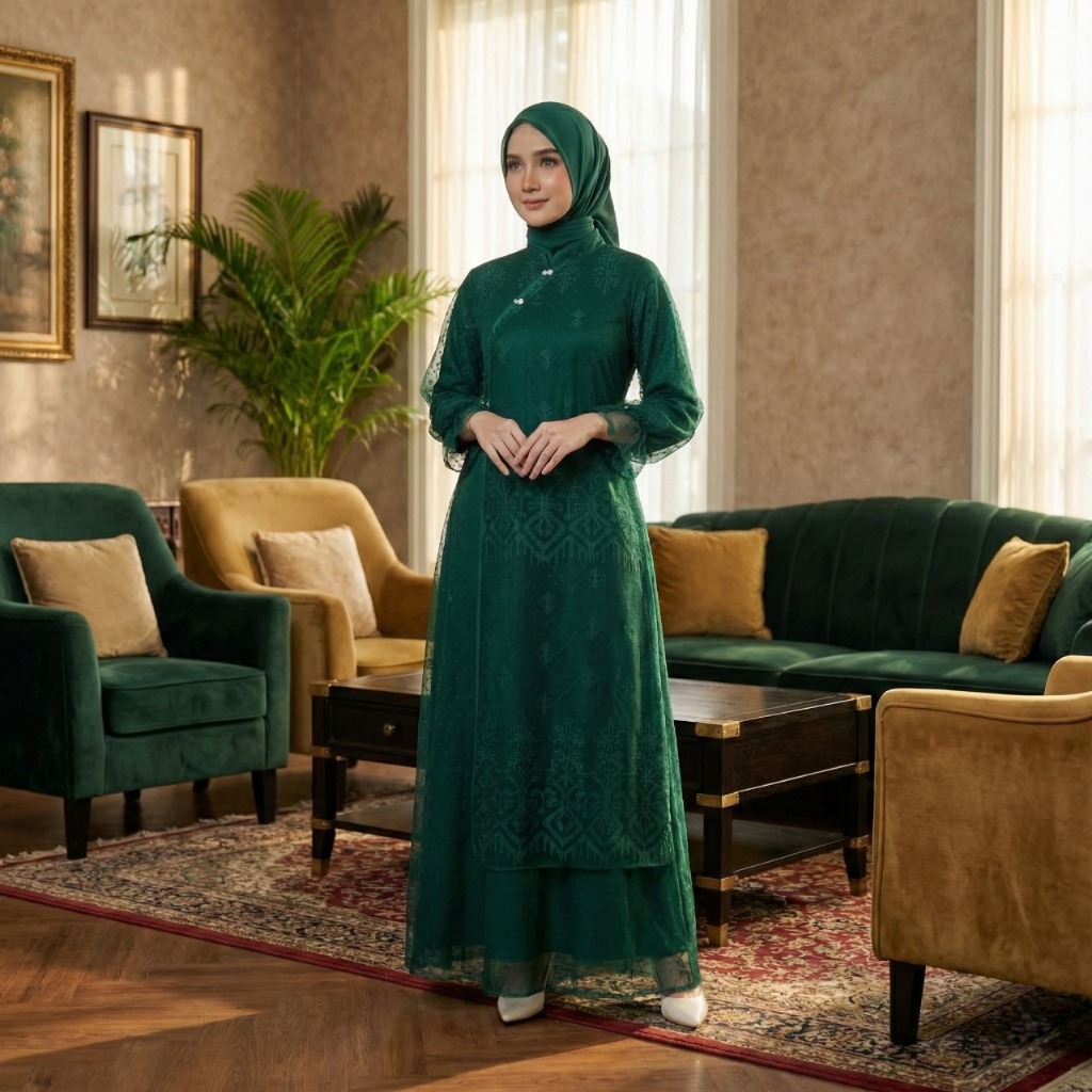 Mahira Dress Emerald Green Velvet | Gamis Pesta Hijau Botol Mewah Kekinian