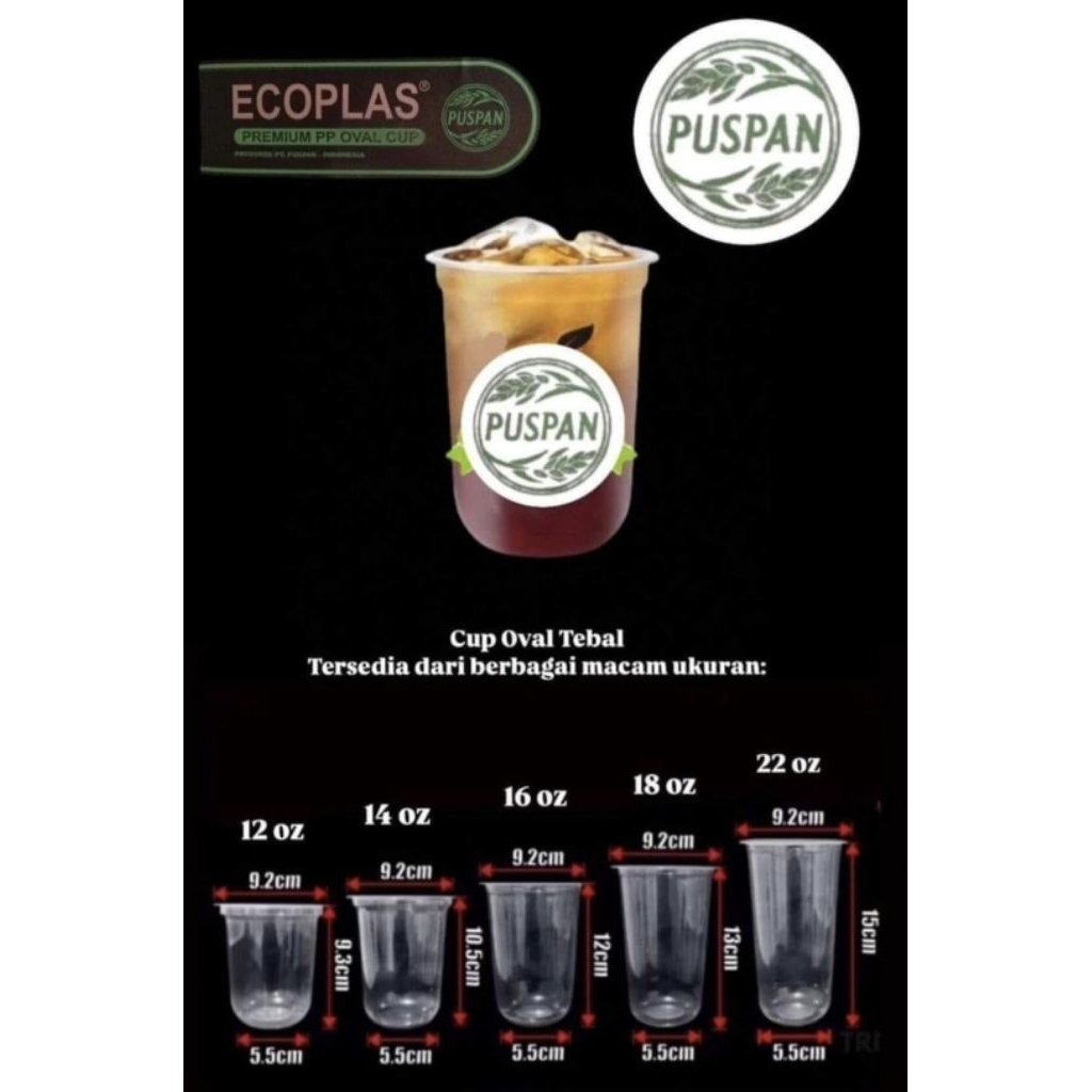 cup plastik oval polos 12oz 14oz 16oz 18oz 22oz