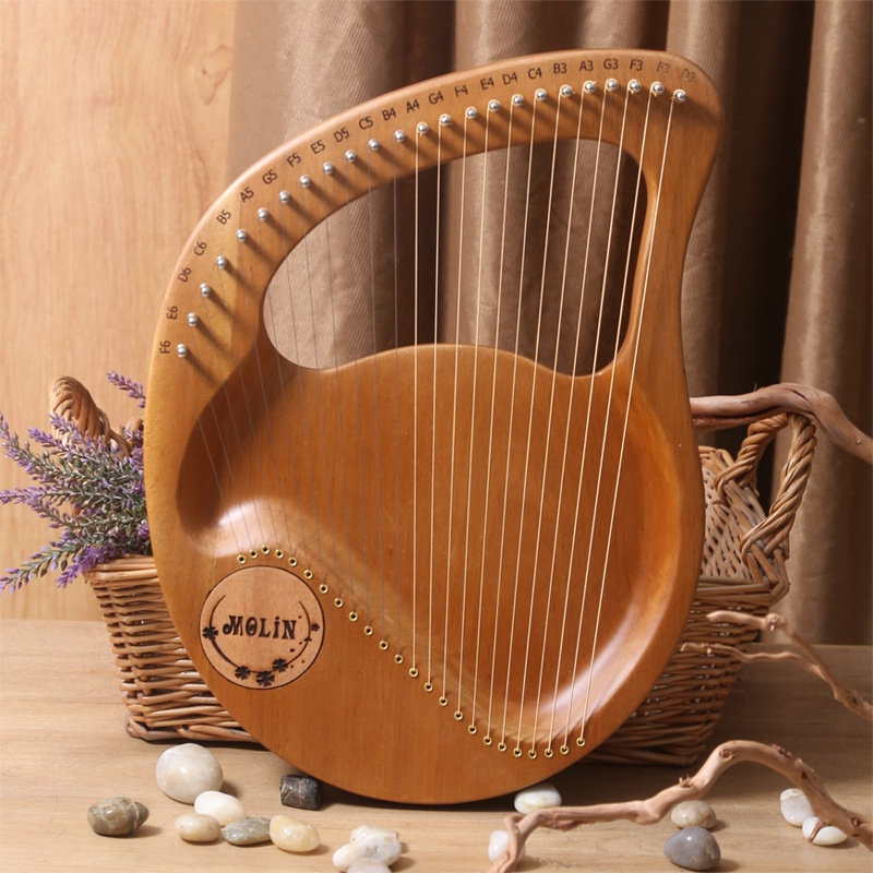 Lyre 24 Senar Lyre Harpa Kayu Mahoni Harpa Piano Alat Musik Berdawai dengan Kunci Penyetel, Senar Ca