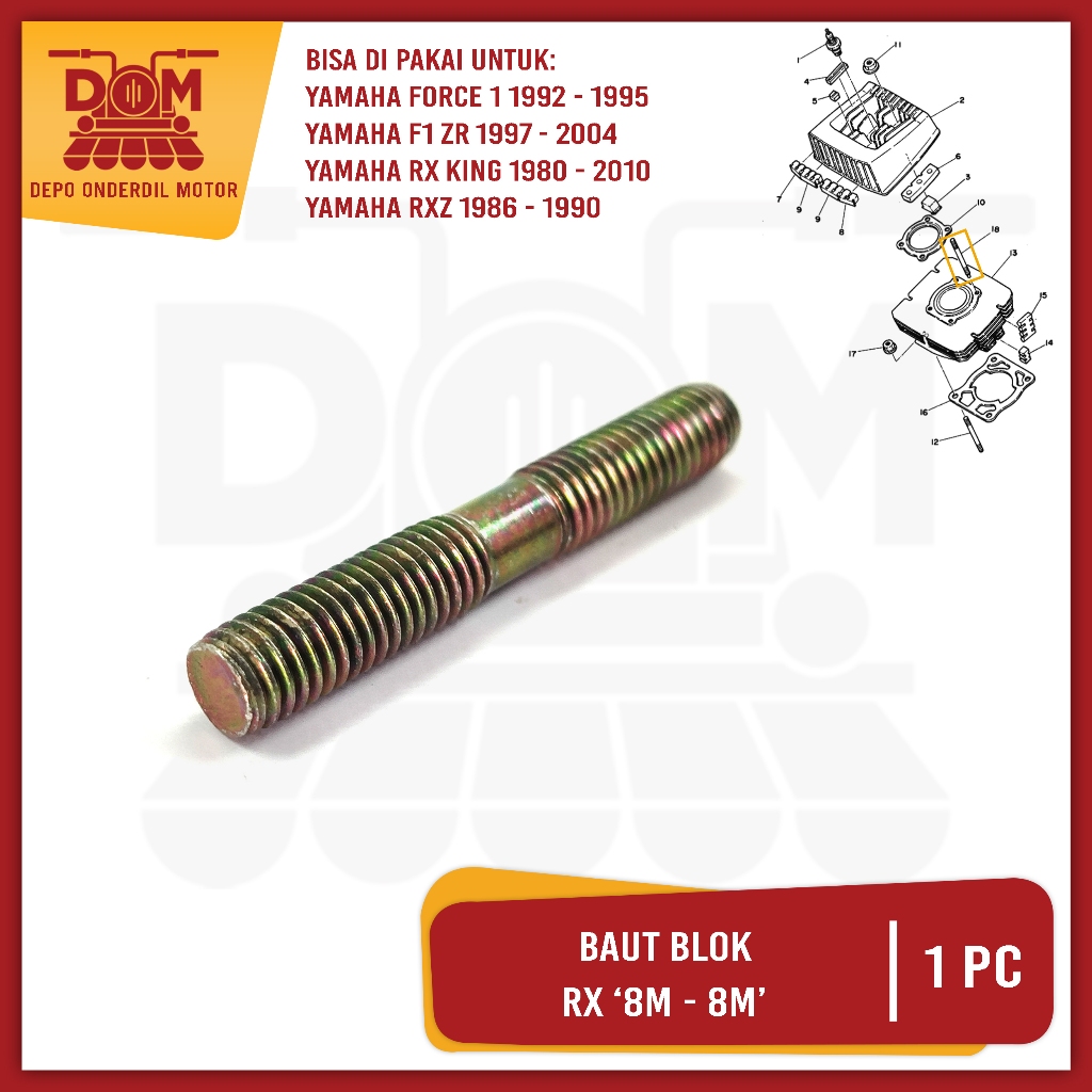 Baut Blok RX Standart M8 x M8 (PSP) Baud Bolt 12x12 Ancer Mesin Tusuk Sate Silinder Cylinder Block
