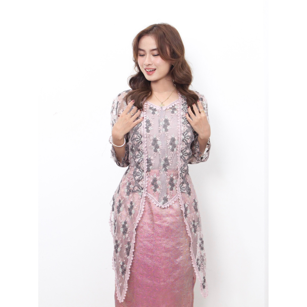 [ONE SET] Elnisha Boutique - Maudy Outer Kutubaru Tille Bordir Kebaya Bridesmaid Elegan Kebaya Wisud