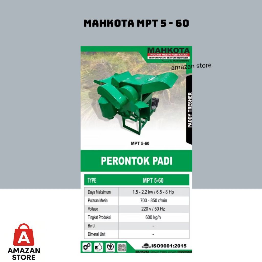 Mesin Perontok Padi MAHKOTA MPT5-60 / Paddy Threser MPT 5-60 Mesin Perontok Biji Padi Gandum MAHKOTA
