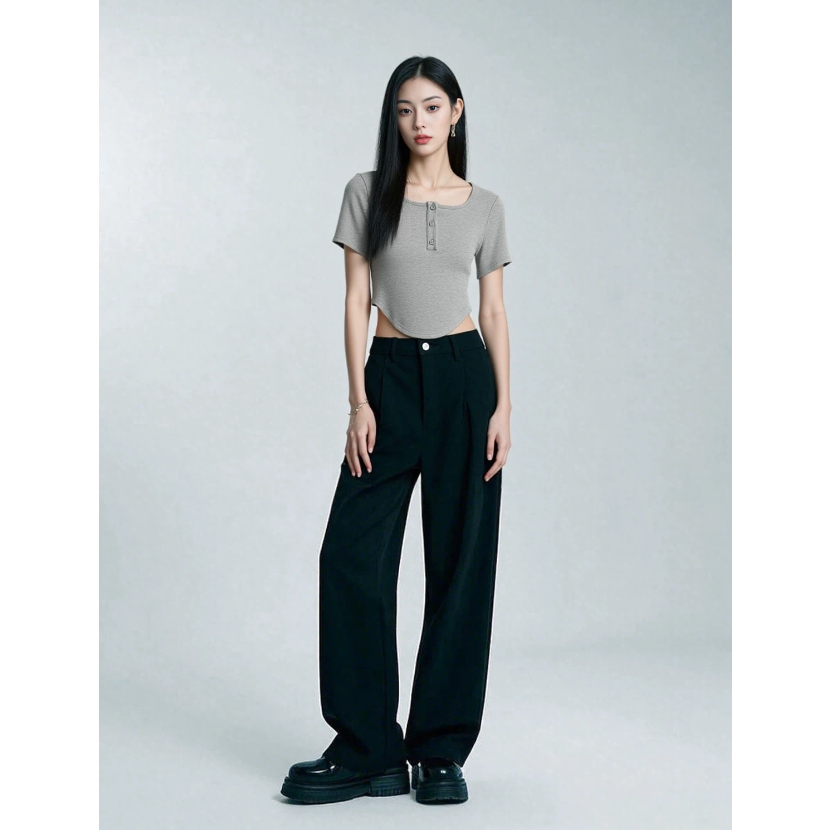 Baju Wanita Korean Style Abu-abu Lengan Pendek Bahu Terbuka Sexy - Nyaman Dipakai, Desain Unik Trend