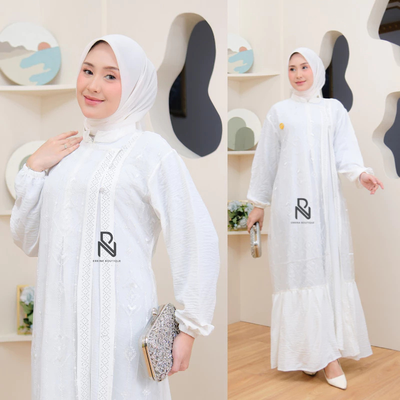 Gamis Brokat Elegan Pesta Muslimah Premium-Naura-Putih