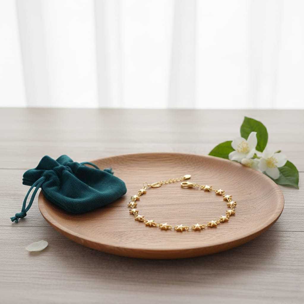 gelang titanium rantai bintang lapis emas