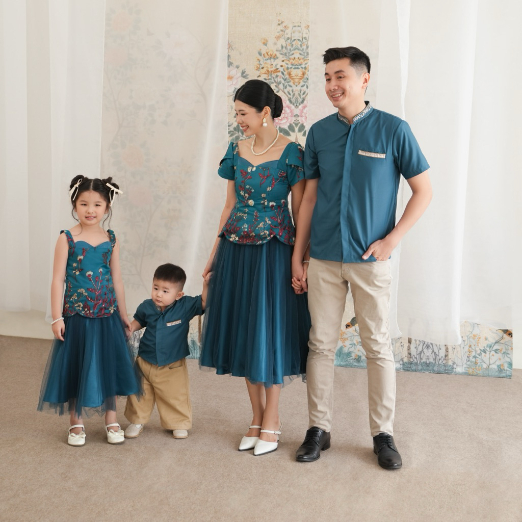 RÚ YÌ - SET FAMILY EMERALD BLUE BAJU IMLEK DRESS IMLEK / DRESS EMERALD BLUE / KEMEJA EMERALD BLUE / 