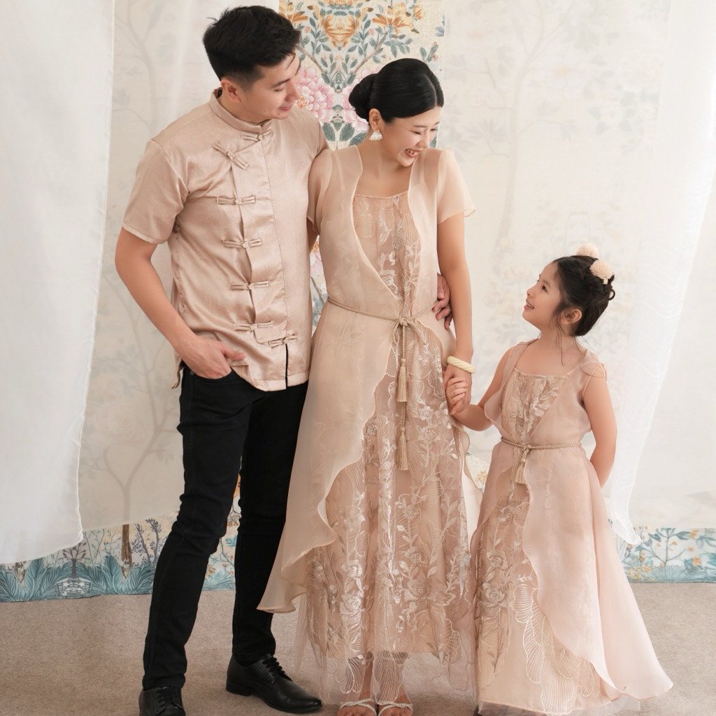 RÚ YÌ - SET FAMILY NUDE BAJU IMLEK DRESS IMLEK / DRESS NUDE / KEMEJA NUDE / CHEONGSAM / QIBAO / LACE