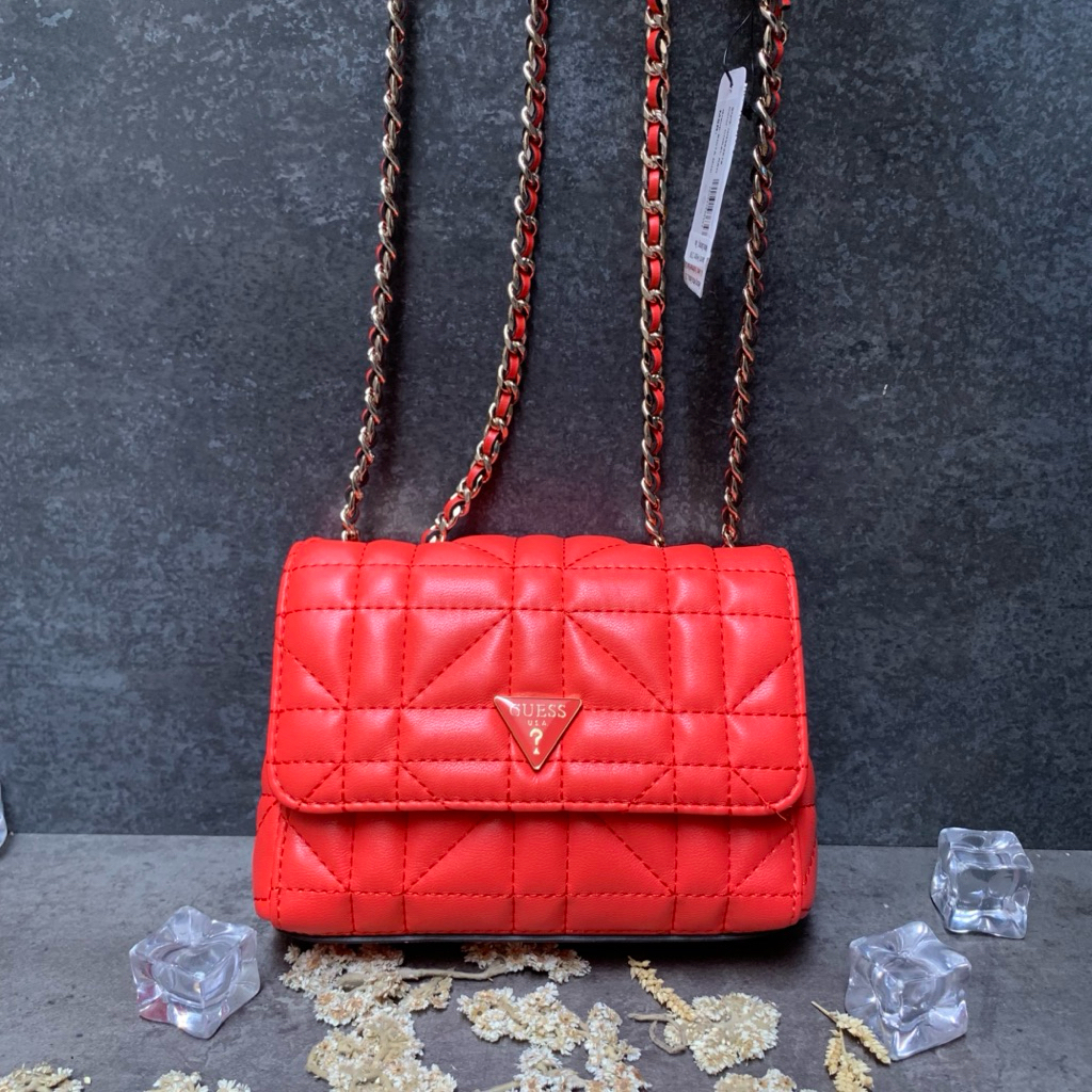 READY ORIGINAL GUESS EDITA MINI CONVERTIBLE SALE 70% TAS TOP HANDLE SELEMPANG WANITA