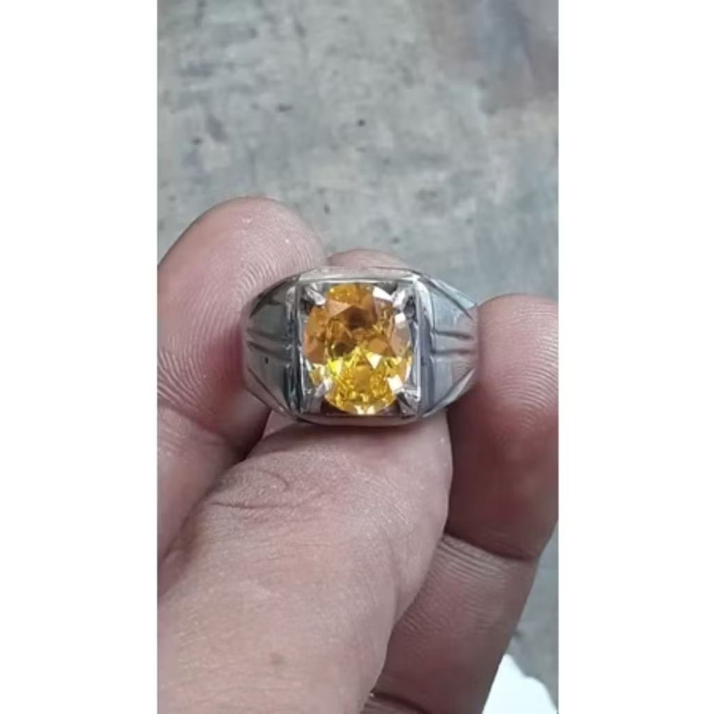 cincin permata cuting yellow topaz ring monel gigi