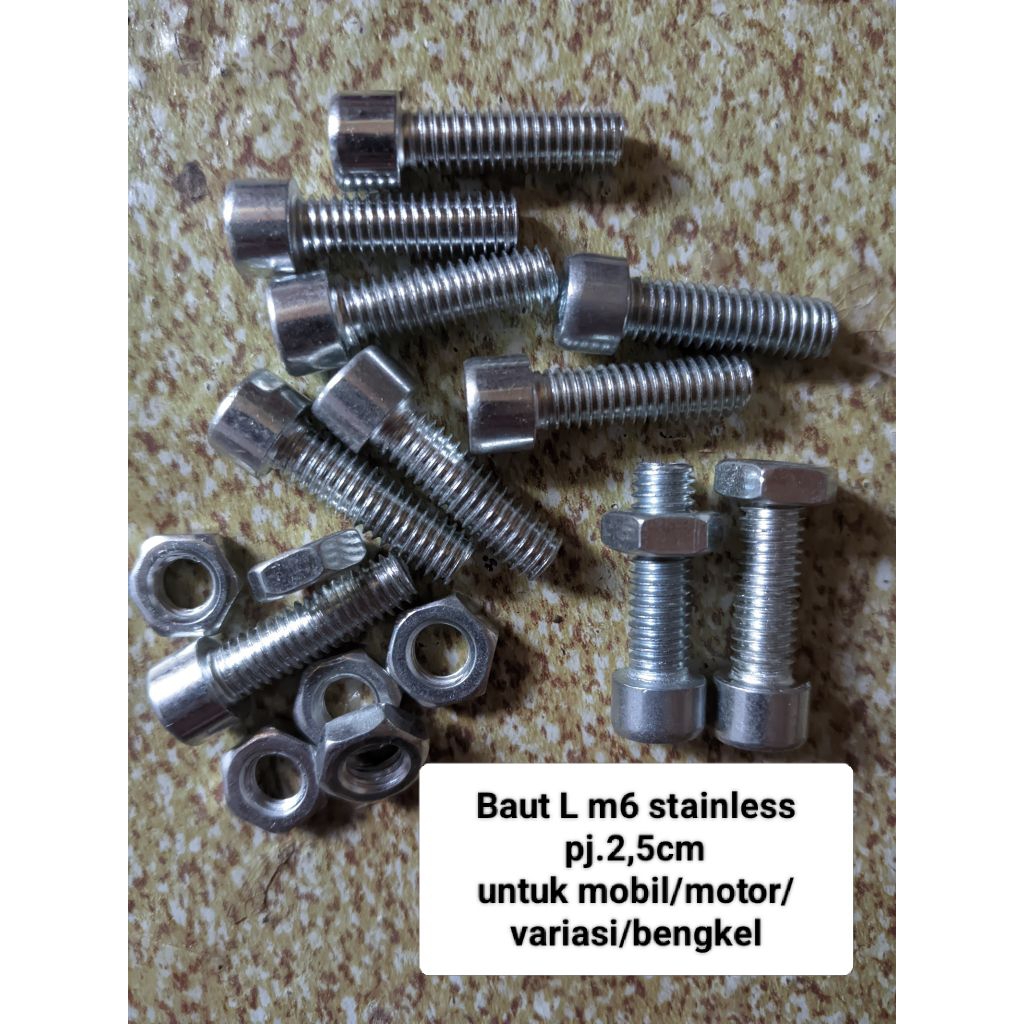 Baut L m6 stainless panjang 2,5cm(25mm)