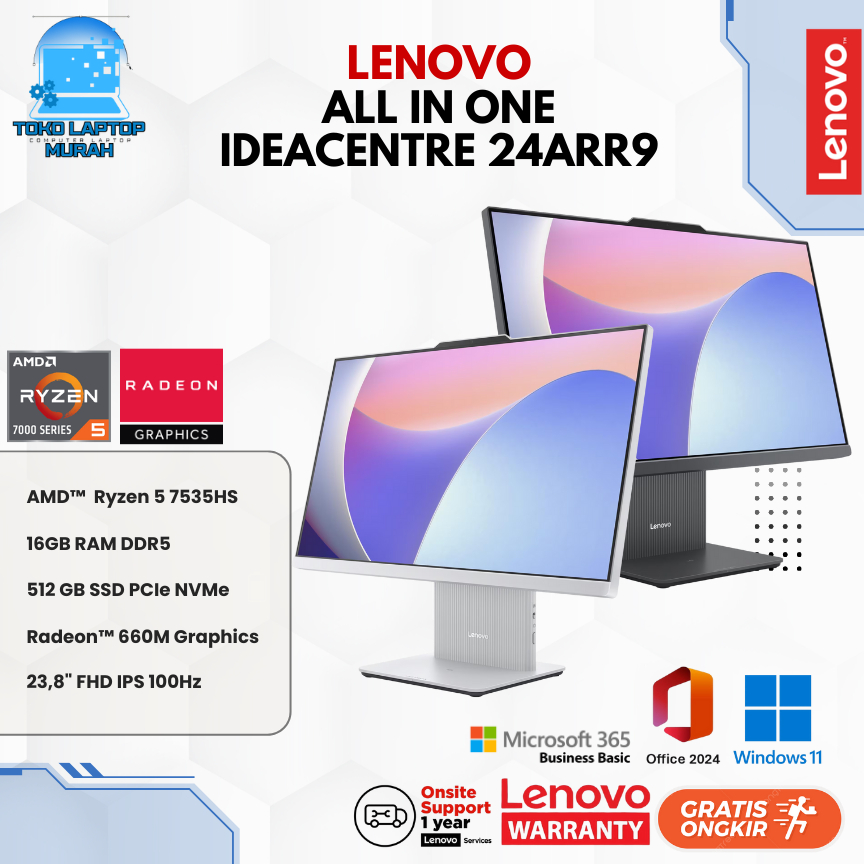 LENOVO AIO IDEACENTRE 24 AMD RYZEN 5 7535HS - RAM 16GB 512GB SSD W11+OHS 23.8FHD IPS