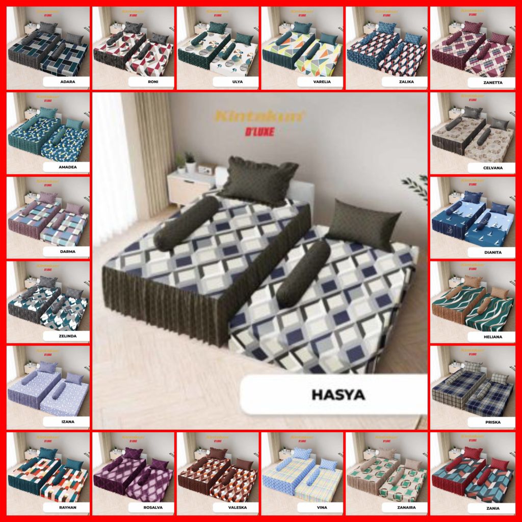 Kintakun Deluxe Sprei 2 in 1 Bed Sorong Tumpuk Tinggi 25 Rumbai Motif Garis Abstrak