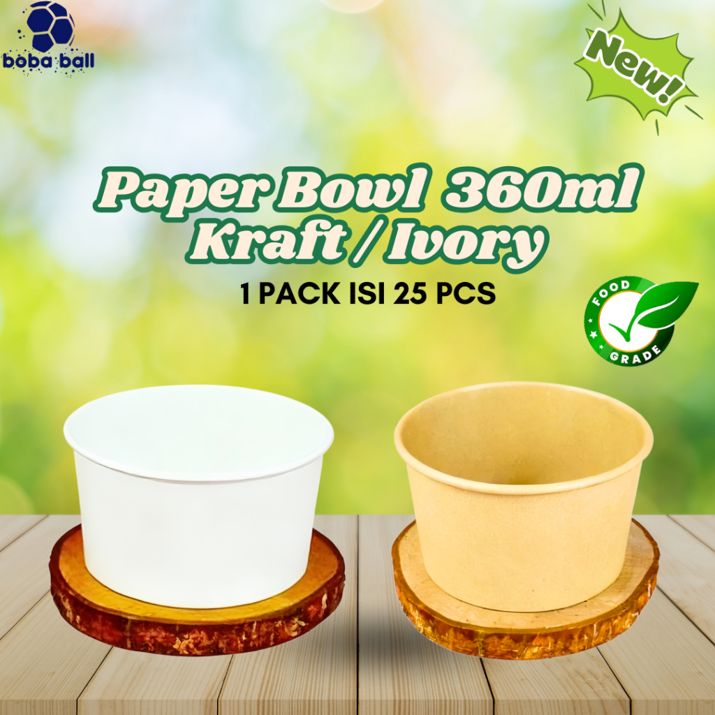 Paper Bowl 360ml | Mangkok Kertas Bakso Ivory & Kraft Food Grade